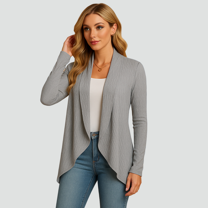 Prążkowany kardigan dla kobiet z drapowanym przodem