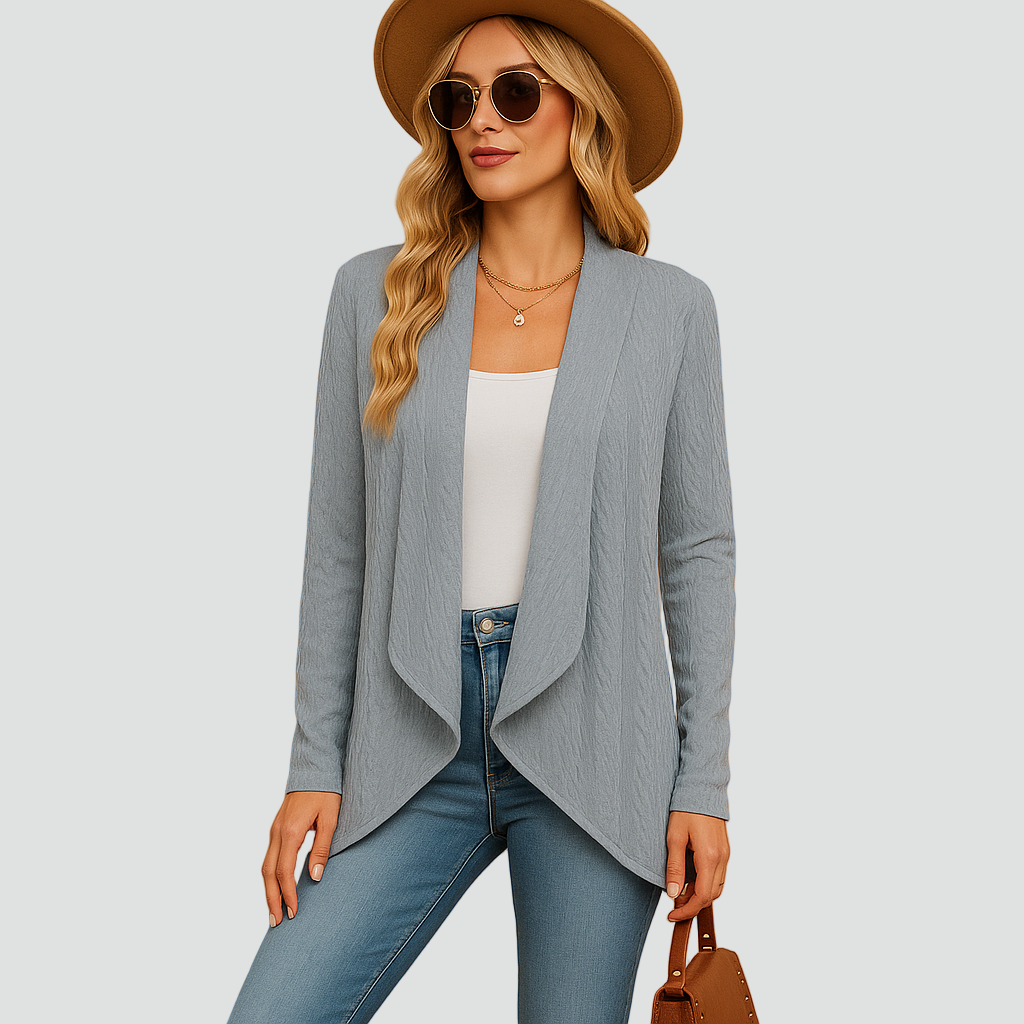 Prążkowany kardigan dla kobiet z drapowanym przodem