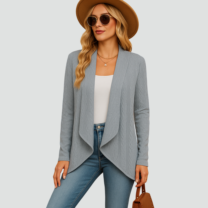 Prążkowany kardigan dla kobiet z drapowanym przodem