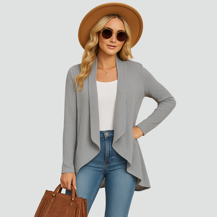 Prążkowany kardigan dla kobiet z drapowanym przodem