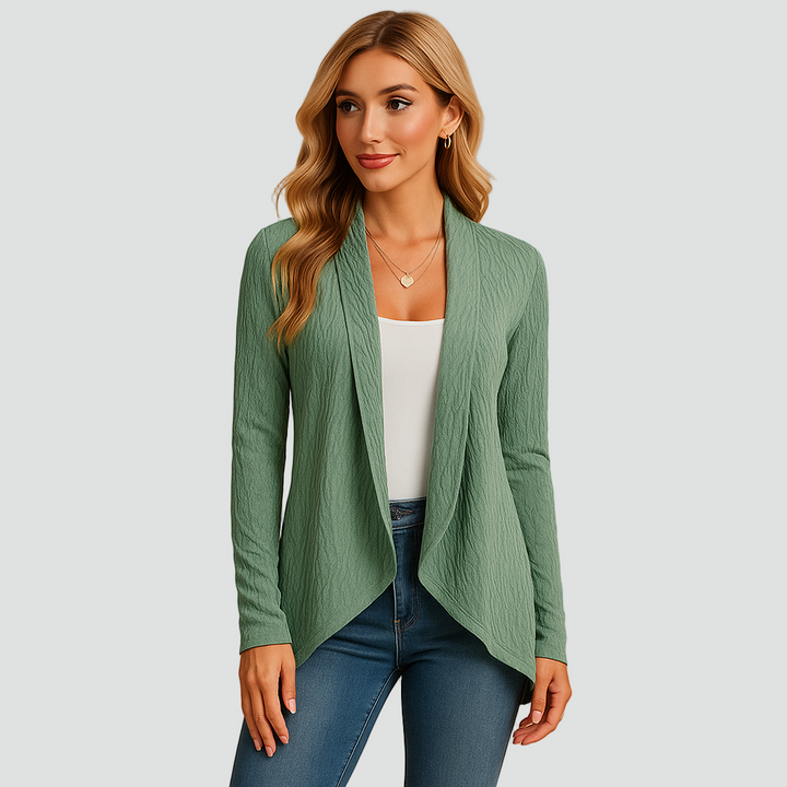 Prążkowany kardigan dla kobiet z drapowanym przodem