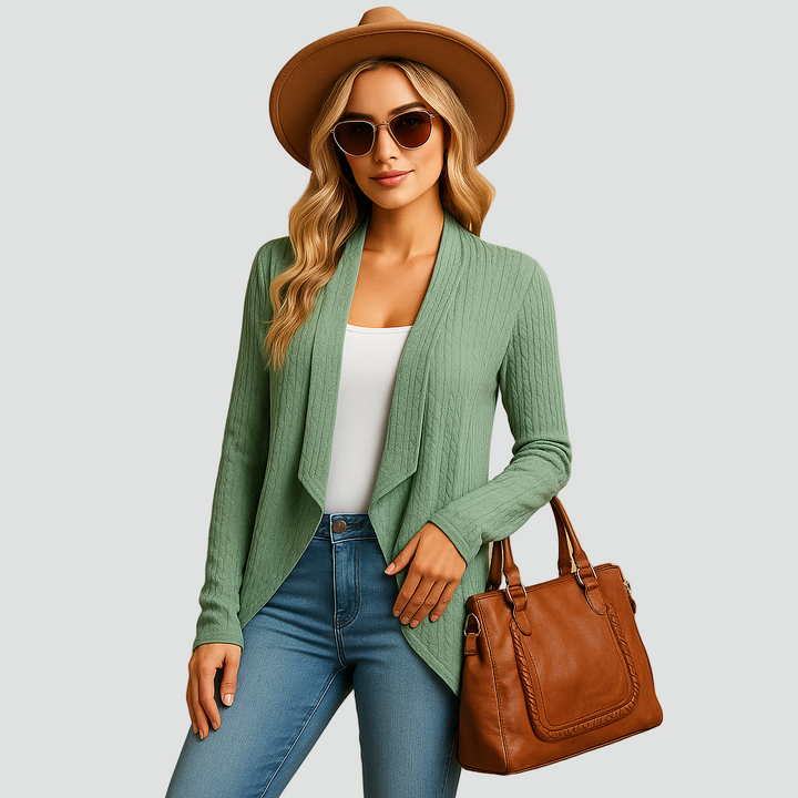 Prążkowany kardigan dla kobiet z drapowanym przodem