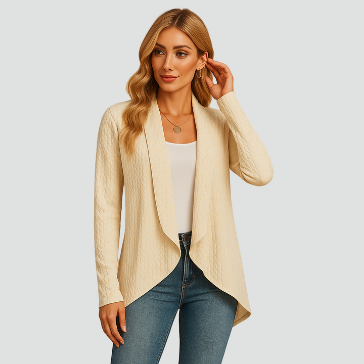 Prążkowany kardigan dla kobiet z drapowanym przodem