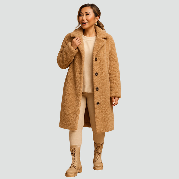 Teddy płaszcz polarowy zimowy damski z guzikami