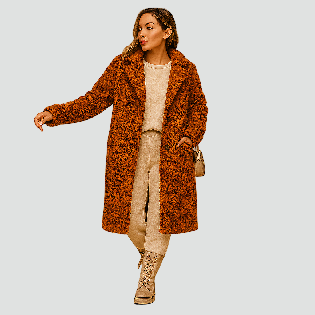 Teddy płaszcz polarowy zimowy damski z guzikami