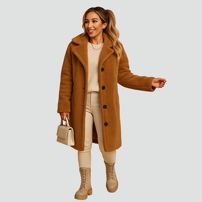 Teddy płaszcz polarowy zimowy damski z guzikami