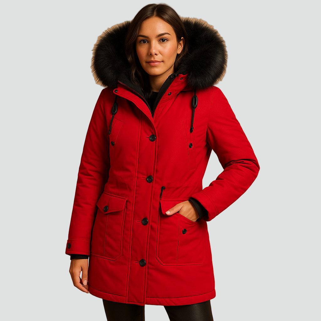 Kurtka zimowa parka damska z kapturem z imitacji futra