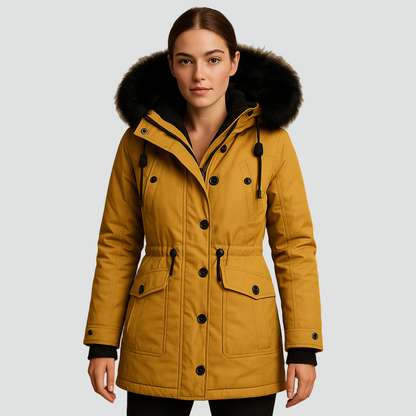 Kurtka zimowa parka damska z kapturem z imitacji futra