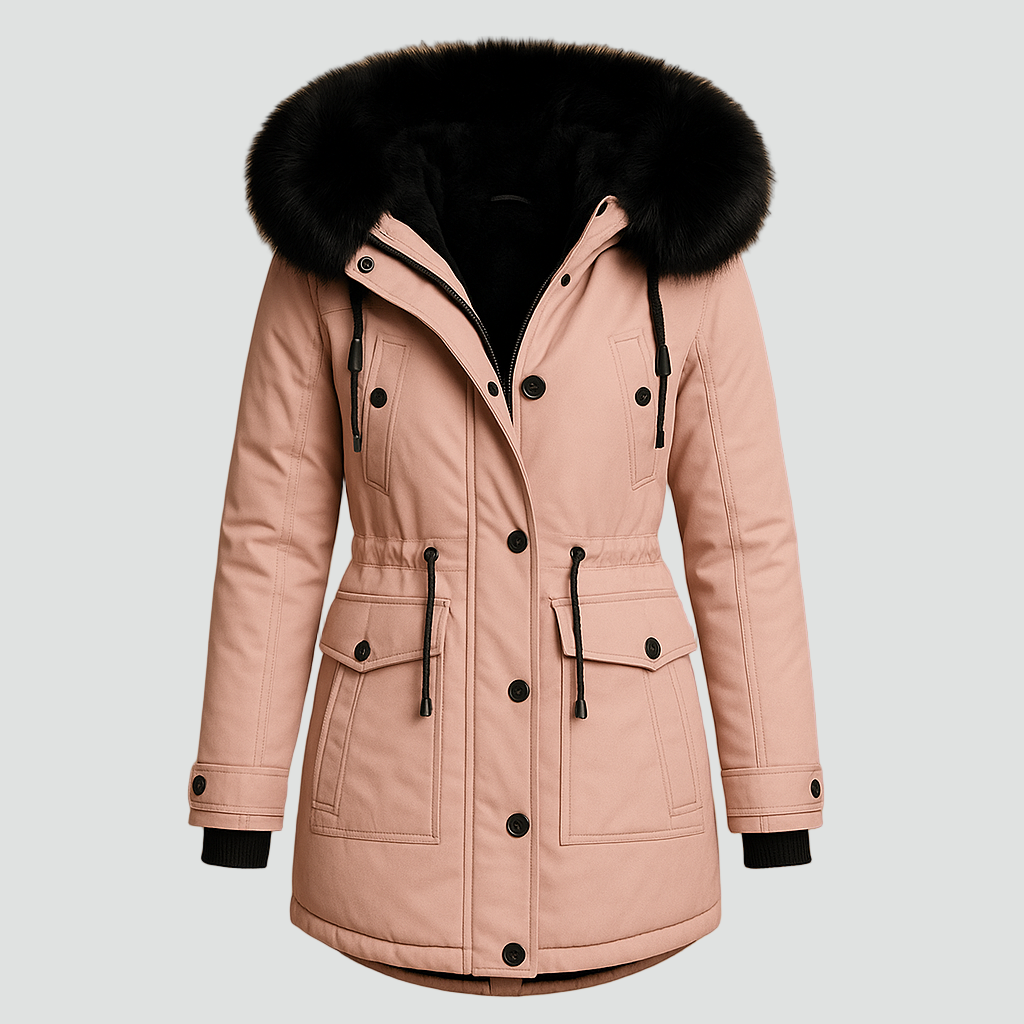 Kurtka zimowa parka damska z kapturem z imitacji futra