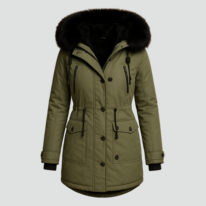 Kurtka zimowa parka damska z kapturem z imitacji futra