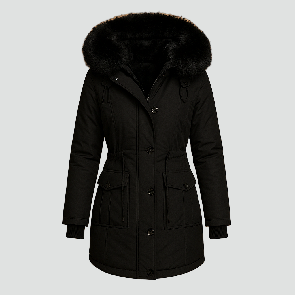 Kurtka zimowa parka damska z kapturem z imitacji futra