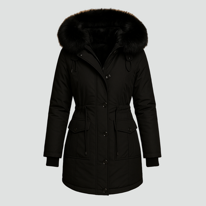 Kurtka zimowa parka damska z kapturem z imitacji futra