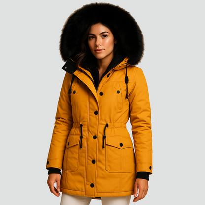 Kurtka zimowa parka damska z kapturem z imitacji futra