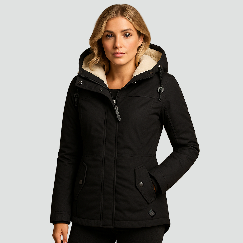Kurtka zimowa parka damska z kapturem i ciepłą podszewką