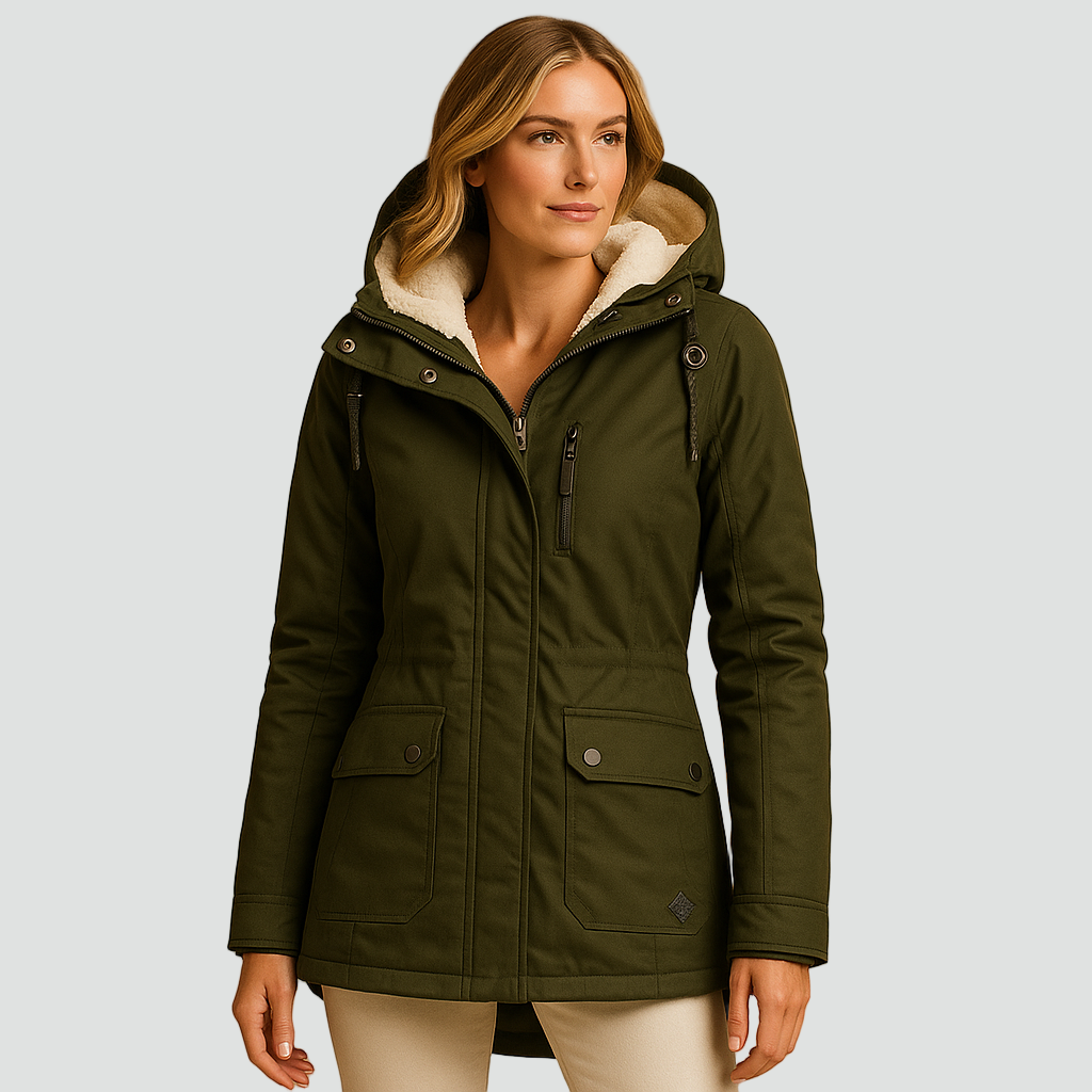 Kurtka zimowa parka damska z kapturem i ciepłą podszewką