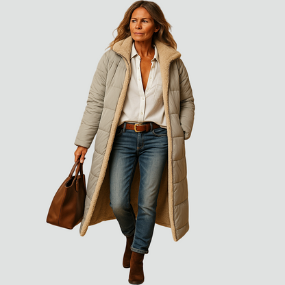 Pikowana kurtka zimowa damska z ociepleniem z imitacji futra