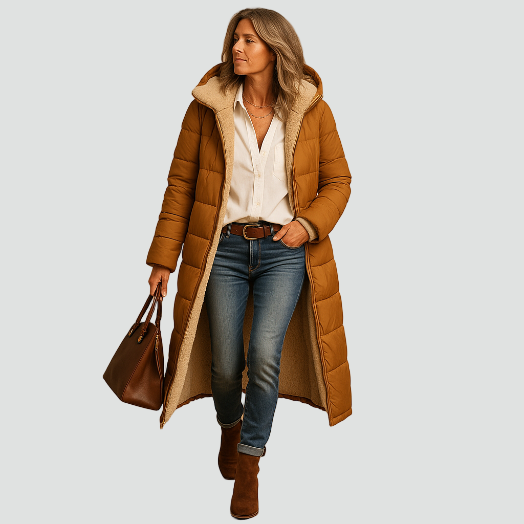 Pikowana kurtka zimowa damska z ociepleniem z imitacji futra