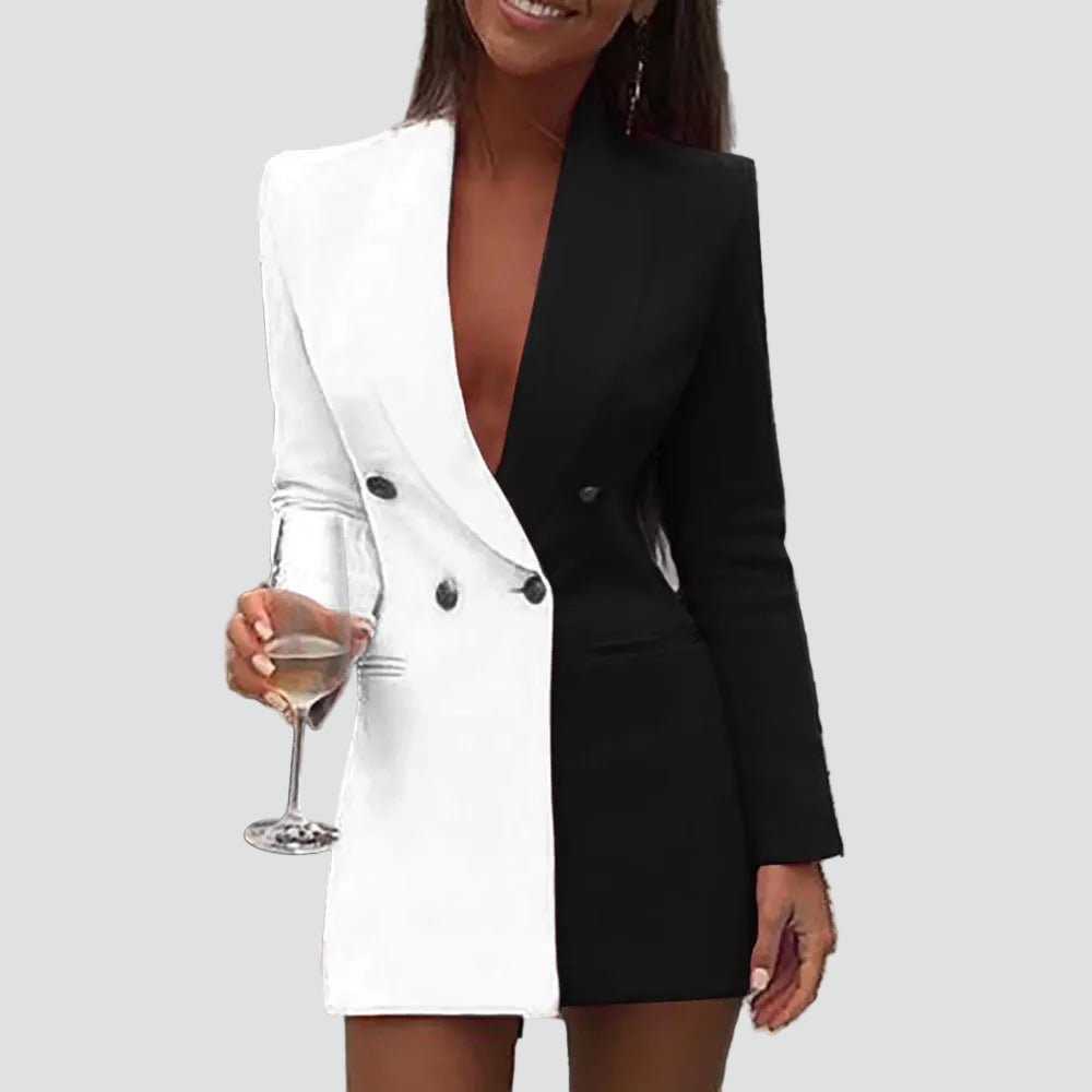 Dwukolorowa sukienka mini blazer na imprezę dopasowana elegancka