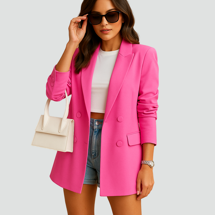 Luźna marynarka damska dwurzędowa z kołnierzem stylowa