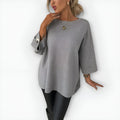 Pull femme oversize ample à manches 3/4 et boutons