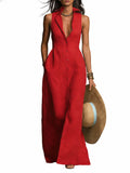 Sleeveless linen maxi dress with buttons and pockets