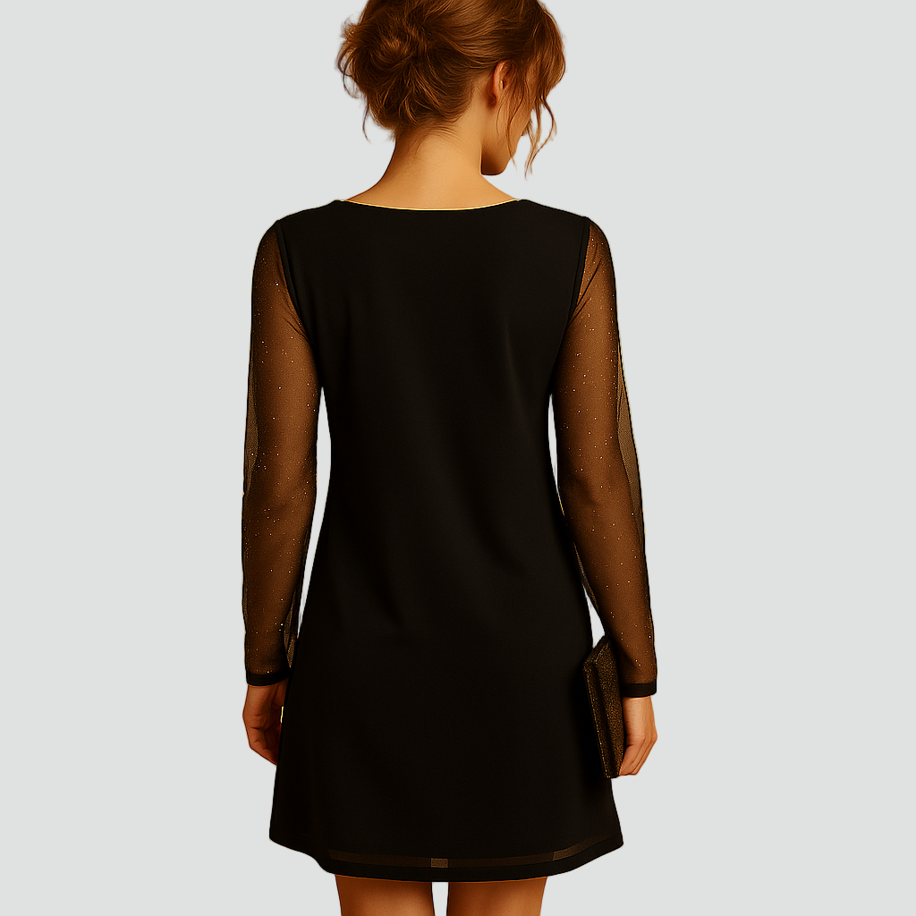 Sukienka mini koktajlowa z siateczkowymi rękawami dla kobiet