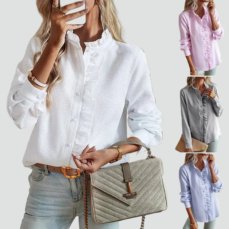Blouse femme élégante avec volant et manches longues