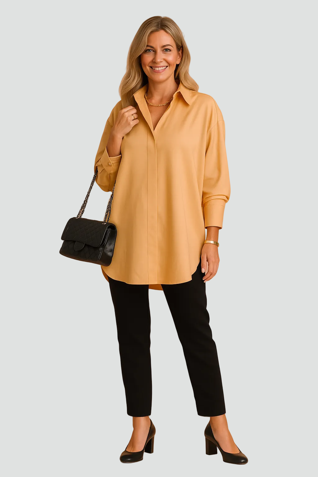 Długa elegancka tunikowa koszula damska oversize na co dzień