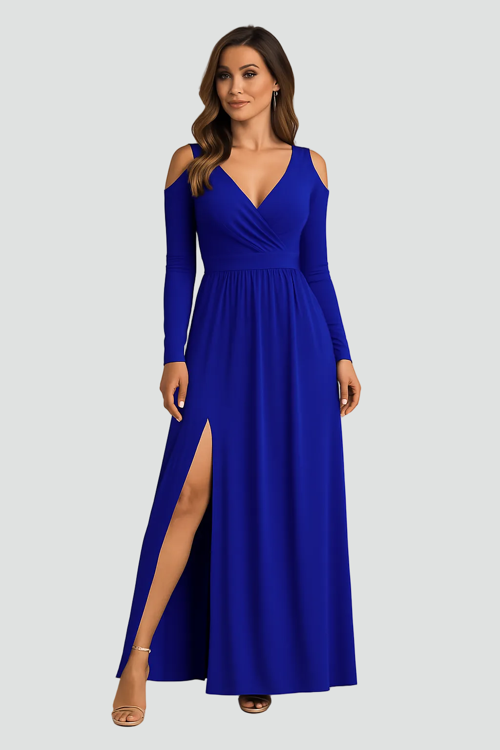 Elegancka koktajlowa sukienka damska maxi z rozcięciem