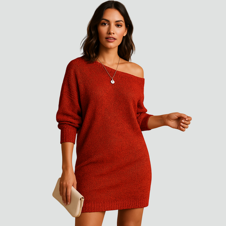 Dzianinowa sukienka mini dla kobiet z odkrytym ramieniem