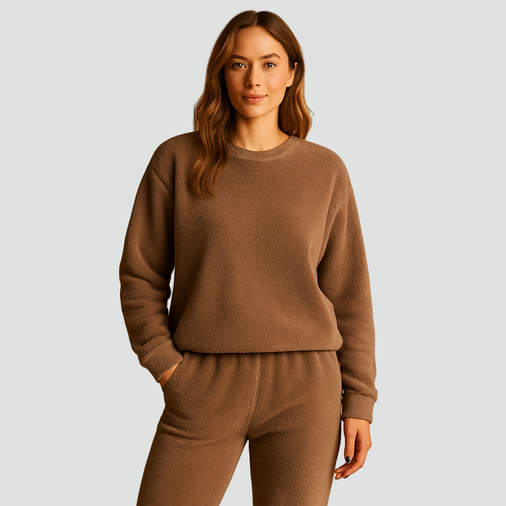 Pluszowy damski komplet piżamowy homewear z bluzą i joggerami