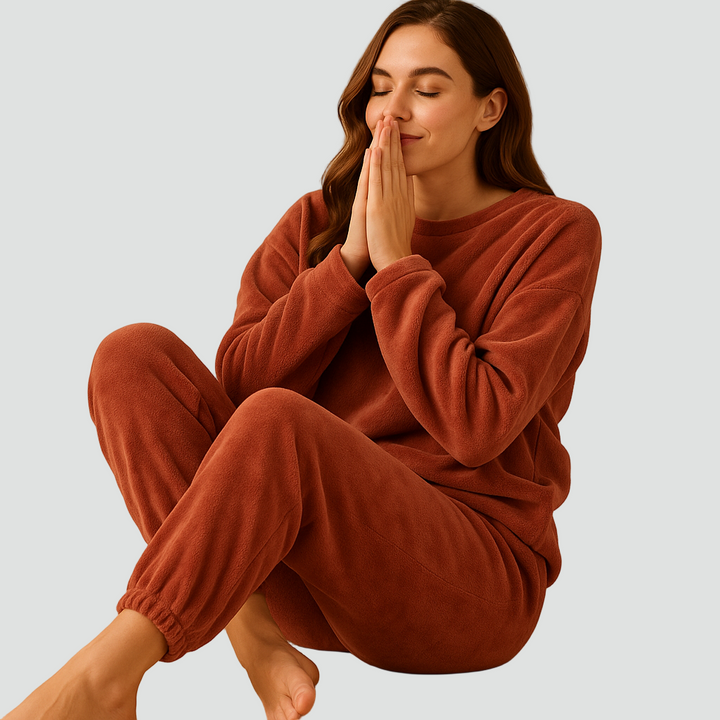 Pluszowy damski komplet piżamowy homewear z bluzą i joggerami