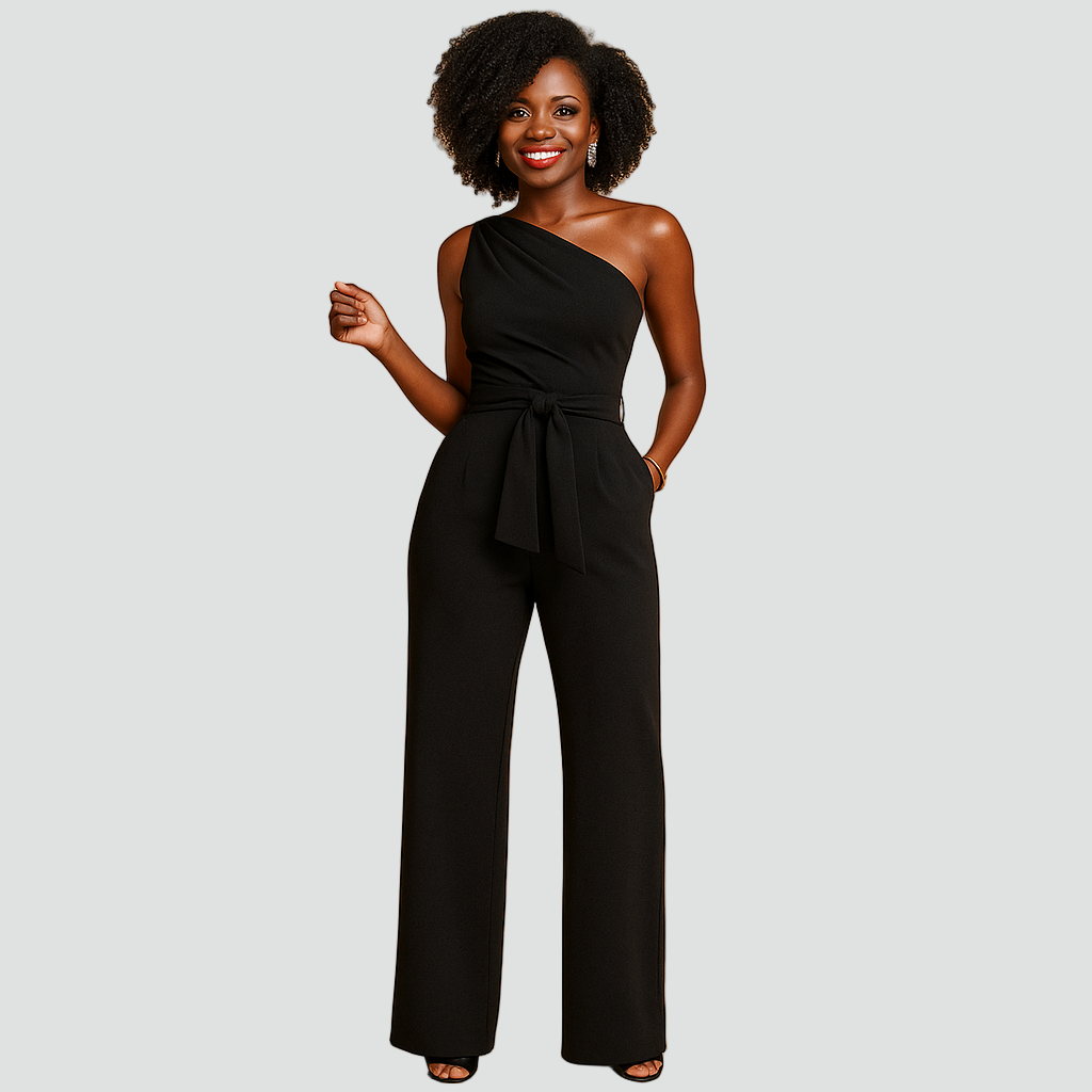 Kombinezon z odkrytym ramieniem i paskiem dla kobiet