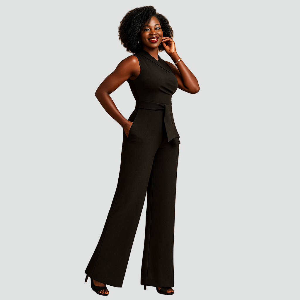 Kombinezon z odkrytym ramieniem i paskiem dla kobiet