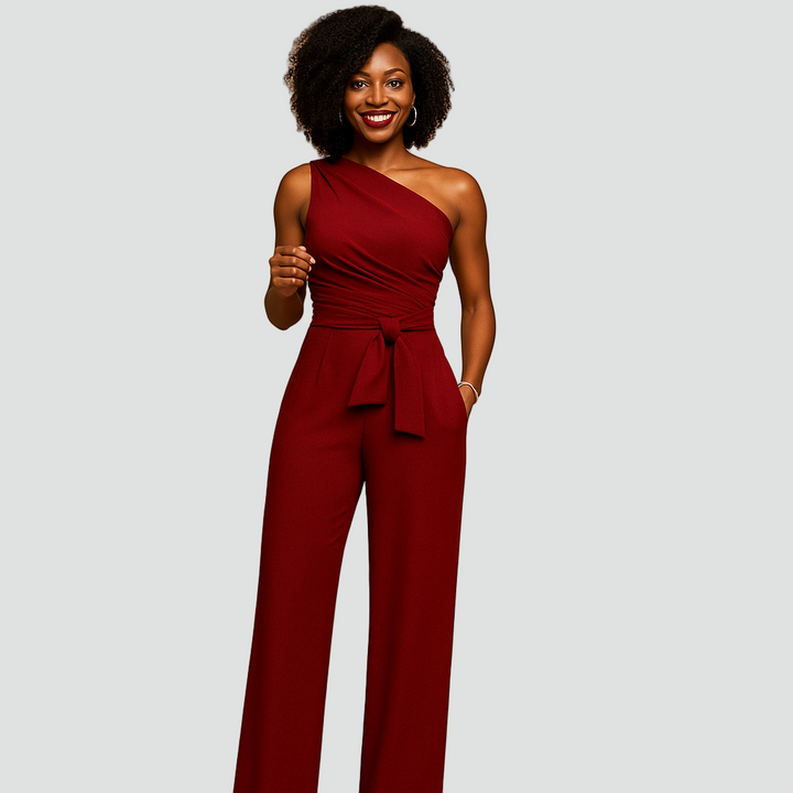 Kombinezon z odkrytym ramieniem i paskiem dla kobiet