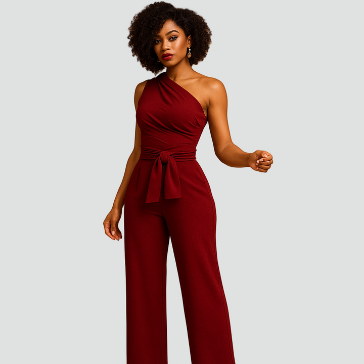 Kombinezon z odkrytym ramieniem i paskiem dla kobiet