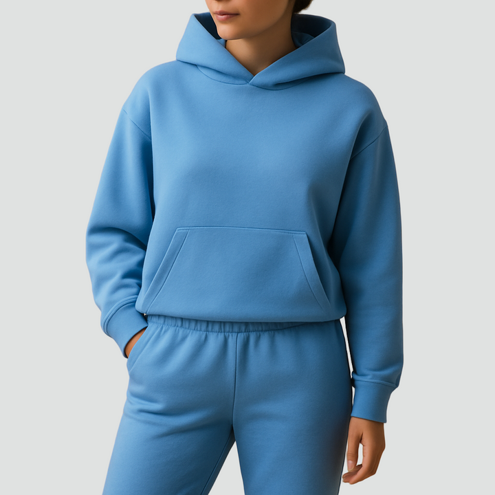 Dresowy damski komplet oversize z bluzą z kapturem i joggerami