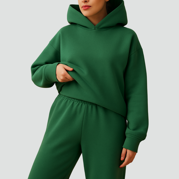 Dresowy damski komplet oversize z bluzą z kapturem i joggerami