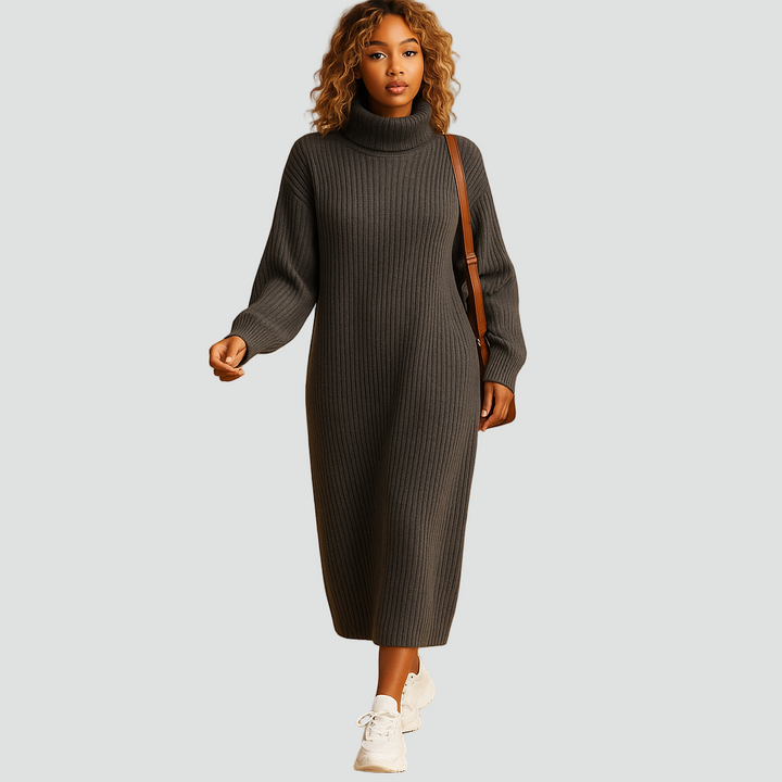 Dzianinowa sukienka swetrowa midi z golfem dla kobiet