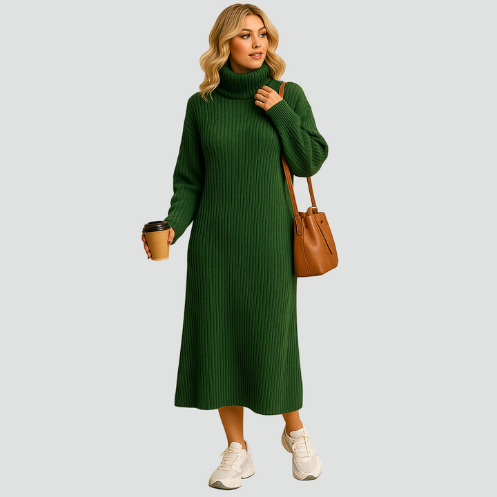 Dzianinowa sukienka swetrowa midi z golfem dla kobiet