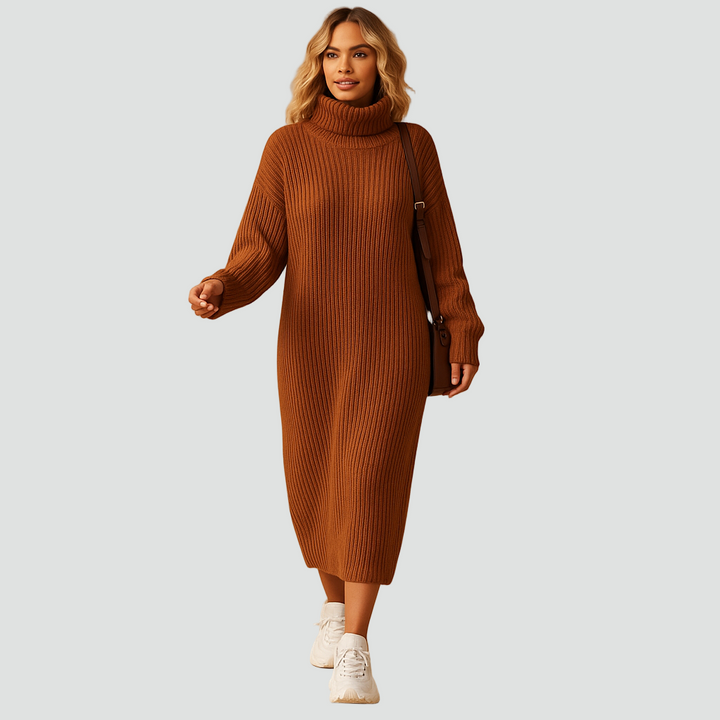 Dzianinowa sukienka swetrowa midi z golfem dla kobiet