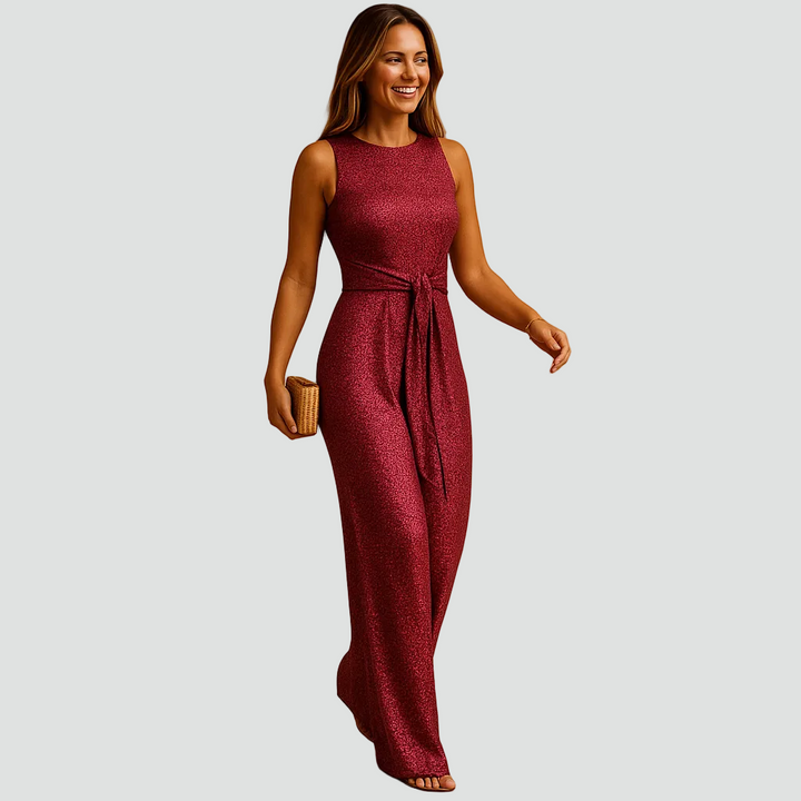 Elegancki kombinezon damski bez rękawów z cekinowym wykończeniem