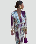 Elegant Women's Tie Dye Set – Wrap Blouse and Midi Skirt
