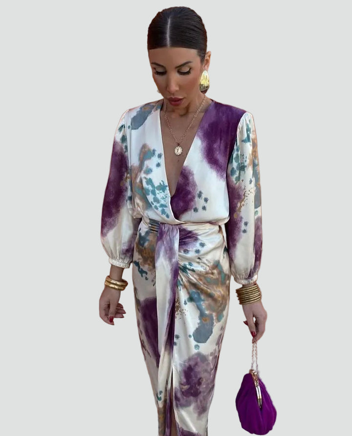 Women's Midi Dress Tie-Dye Patterns Tied Elegant Cocktail