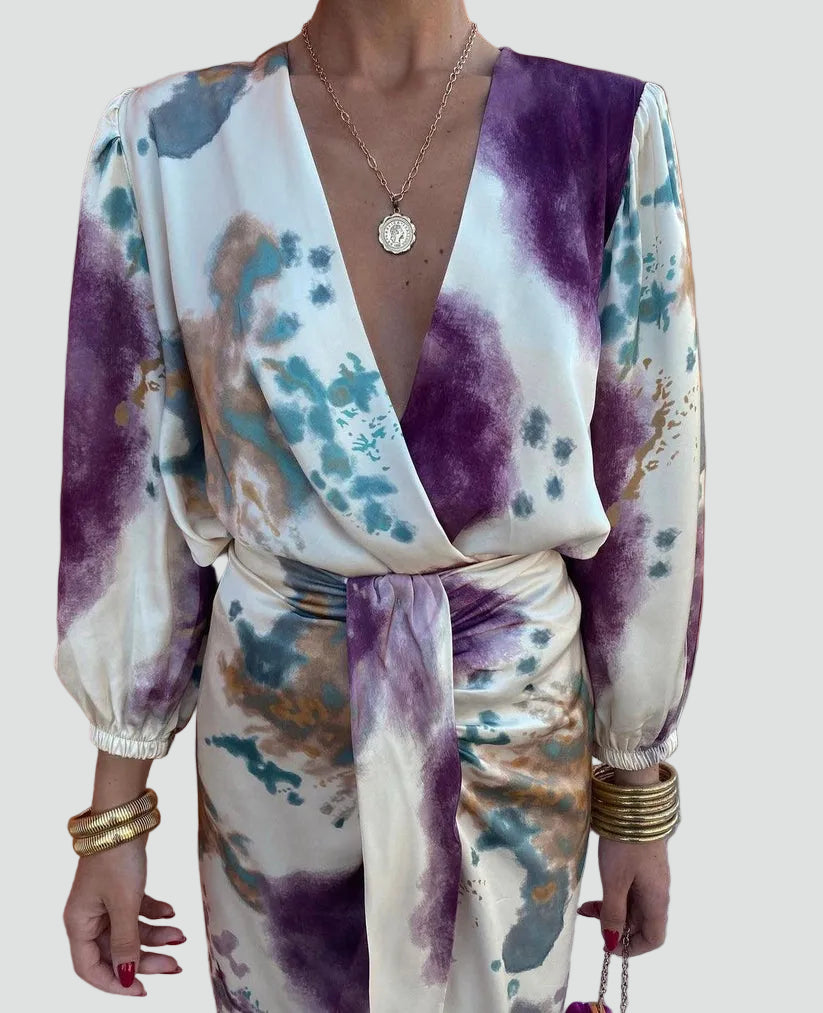 Women's Midi Dress Tie-Dye Patterns Tied Elegant Cocktail