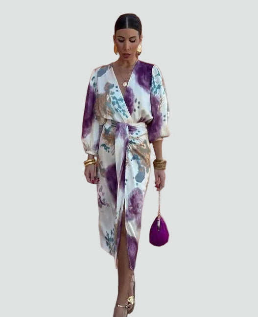 Women's Midi Dress Tie-Dye Patterns Tied Elegant Cocktail