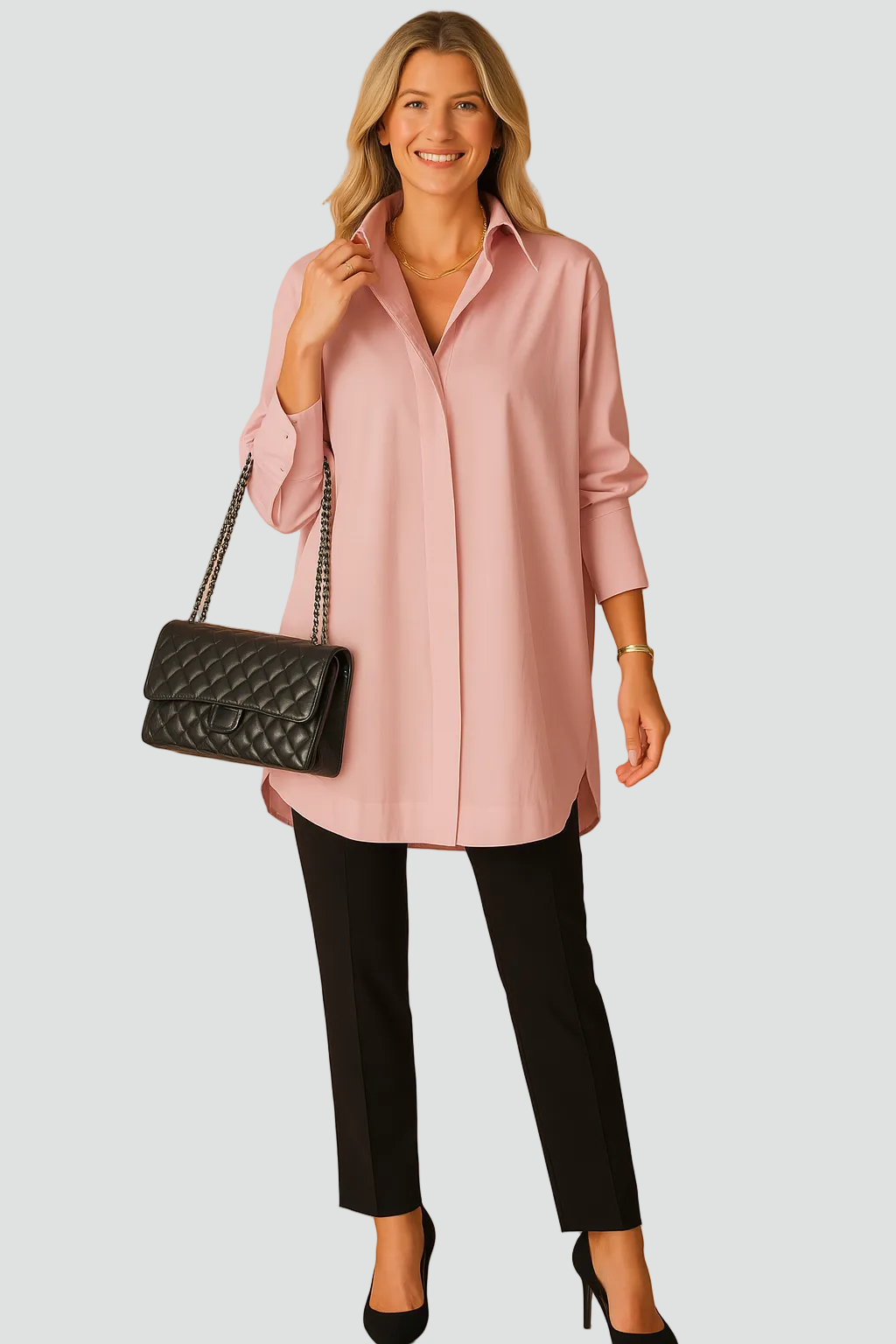 Długa elegancka tunikowa koszula damska oversize na co dzień