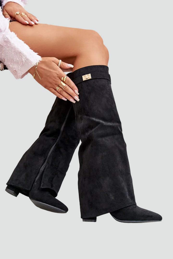 Eleganckie kozaki damskie do kolana na obcasie