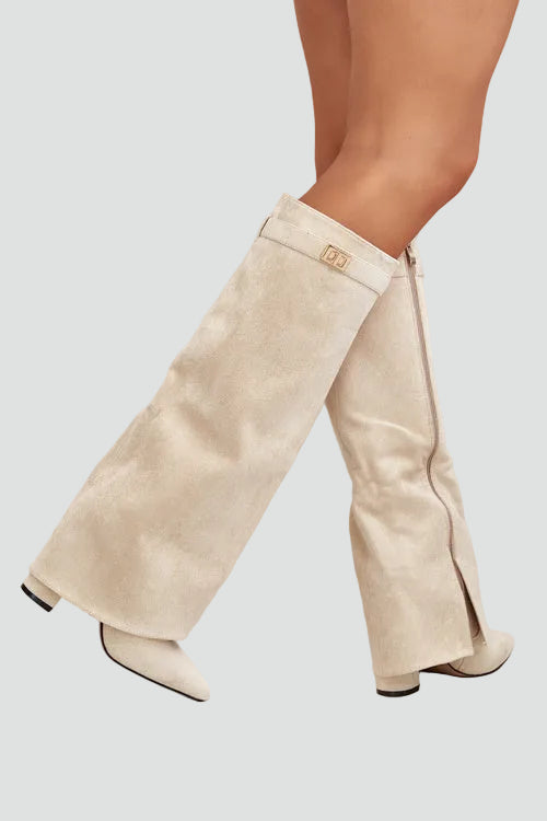 Eleganckie kozaki damskie do kolana na obcasie