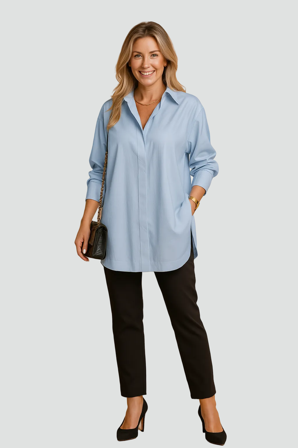 Długa elegancka tunikowa koszula damska oversize na co dzień